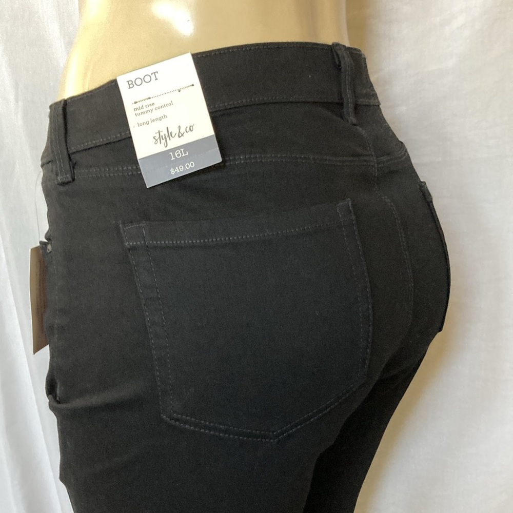 FINAL PRICE STYLE & CO Tummy Control Black Denim Boot Cut Plus Size 16 Long NWT